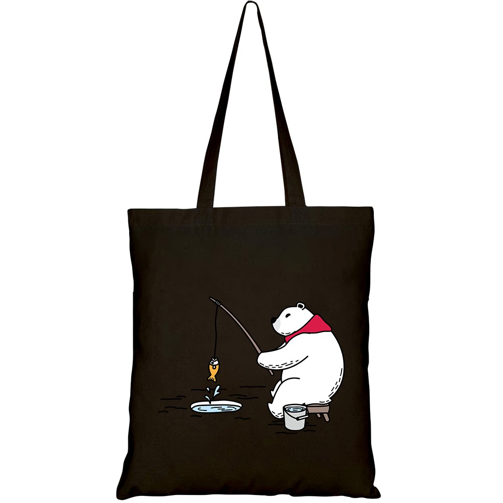 Túi vải tote canvas HTFashion in hình bear vector polar bear fishing scarf cartoon HT133