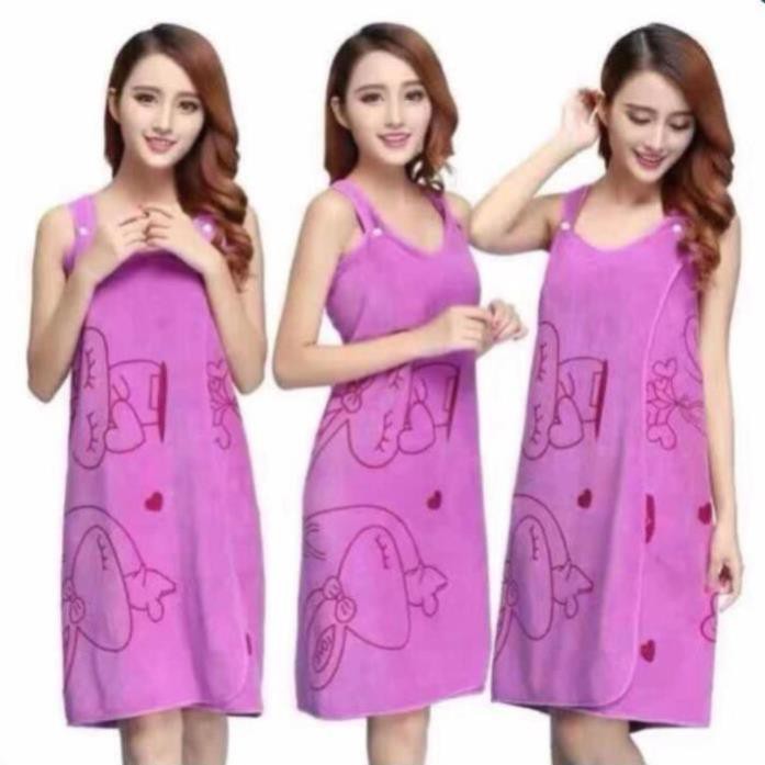 Khăn tắm 2 dây đa năng mềm mịn Kiba Thái Lan - áo choàng khăn tắm 2 in 1