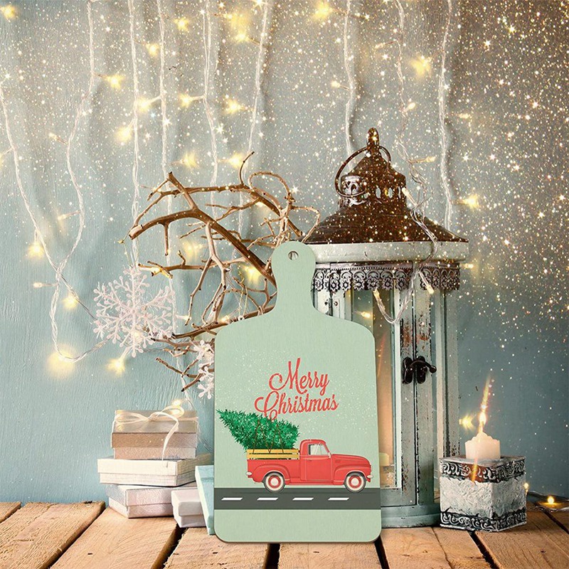 Set 6 Thớt Gỗ Mini Hình Chữ Nhật Có Tay Cầm Dùng Cắt Thực Phẩm Dịp Giáng Sinh