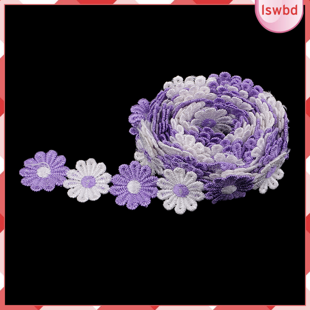 2 yd Embroidered Daisy Lace Edge Trim Ribbon Wedding Applique Sewing Crafts for clothing, costume, dress, curtain DIY sewing