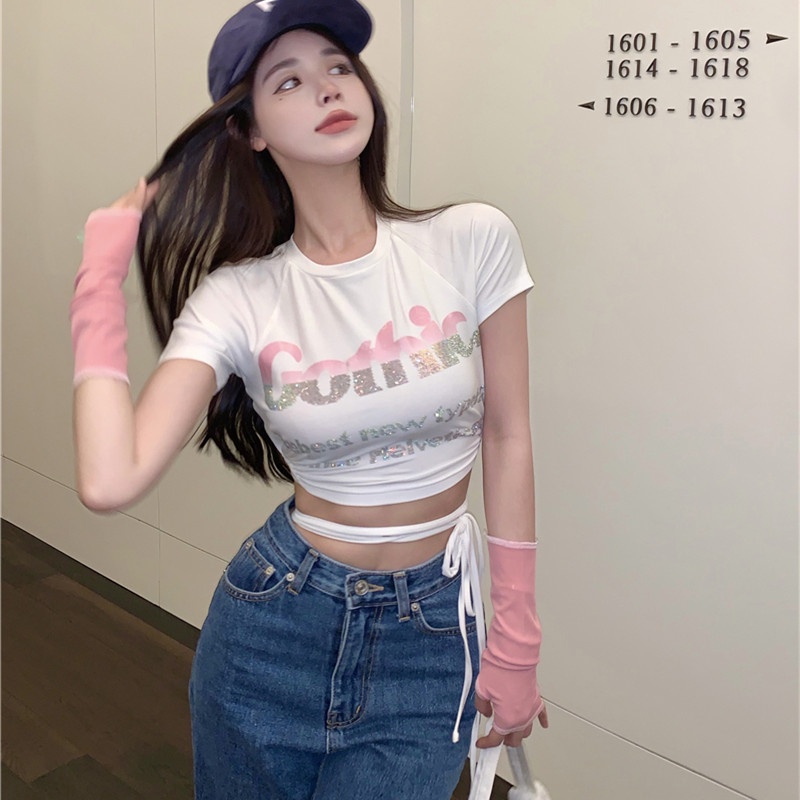 Áo Thun Tay Ngắn Thiết Kế Đan Dây Quyến Rũ Cho Nữ