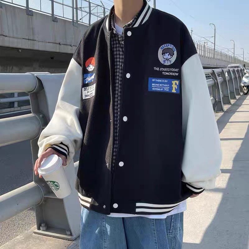 Áo Khoác Nam Nữ Bomber Nút Bấm In Hình Phối Tay 2 Màu Siêu Đỉnh