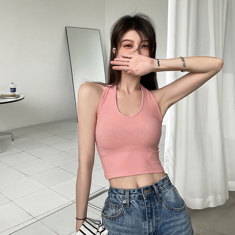 Áo kiểu SUXI không tay thời trang mùa hè màu trơn hở lưng gợi cảm cho nữ