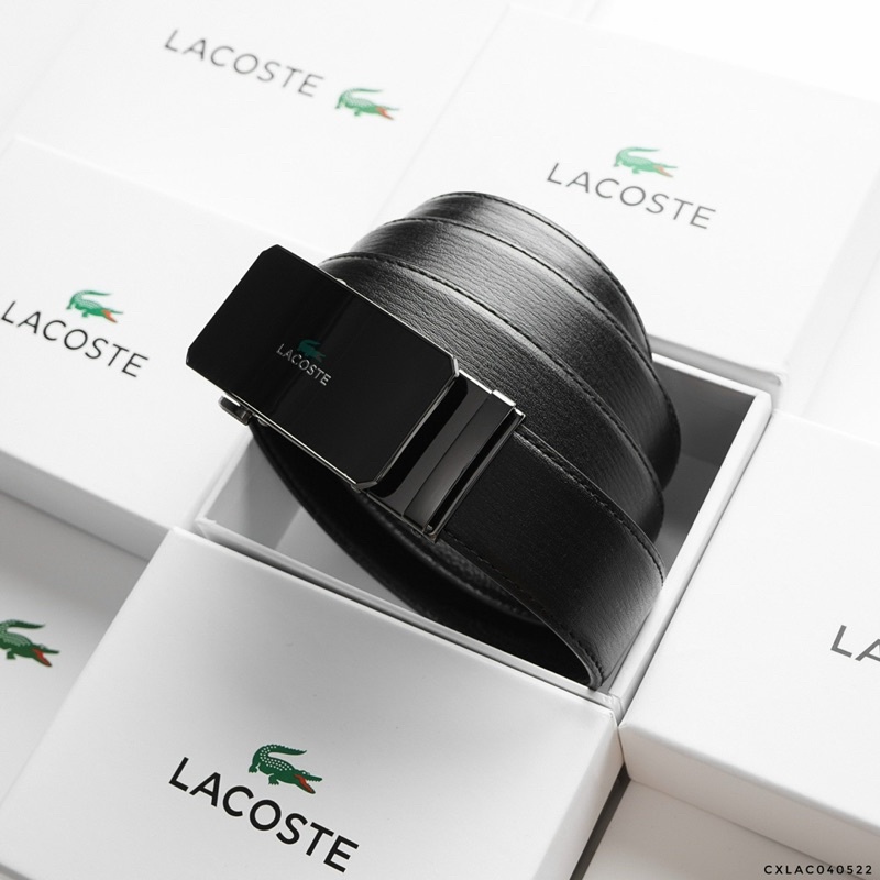 Thắt lưng Lacoste Mặt Gương Nam da bò thật, Nịt nam Sang Trọng - Dây lưng khóa tự động thông minh FullBox