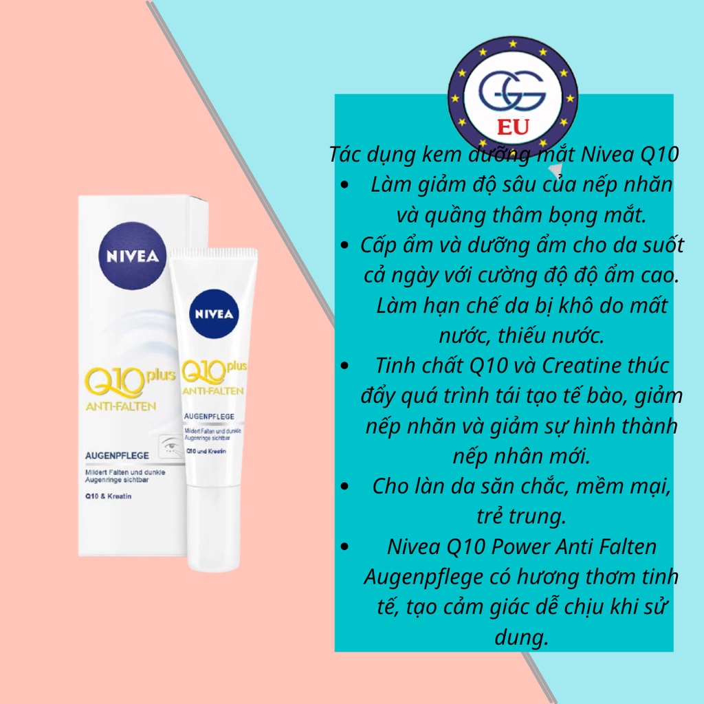 Kem mắt Nivea Q10 mờ thâm giảm nếp nhăn vùng mắt, an toàn cho da, nội địa Đức, GGEU