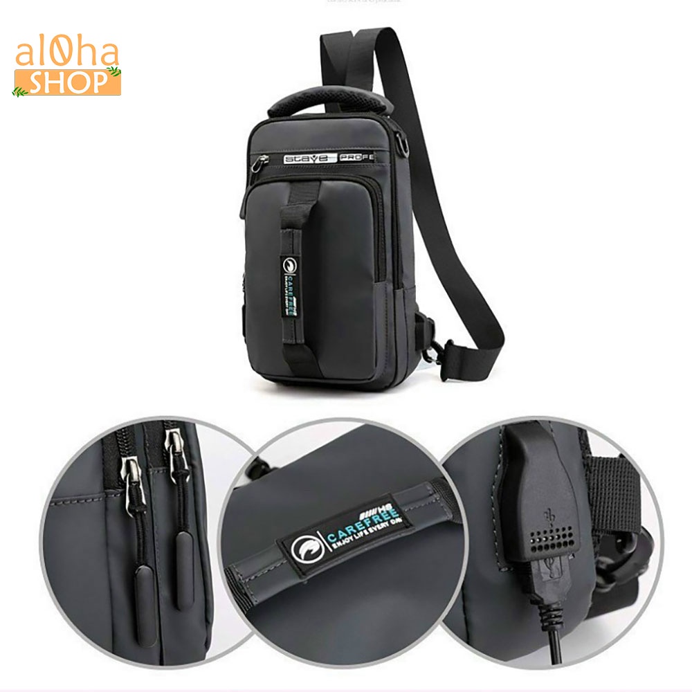 Túi đeo chéo đa năng chống nước, tích hợp dây sạc USB, quai xách đeo tùy chỉnh làm balo unisex nam nữ - al0ha Shop