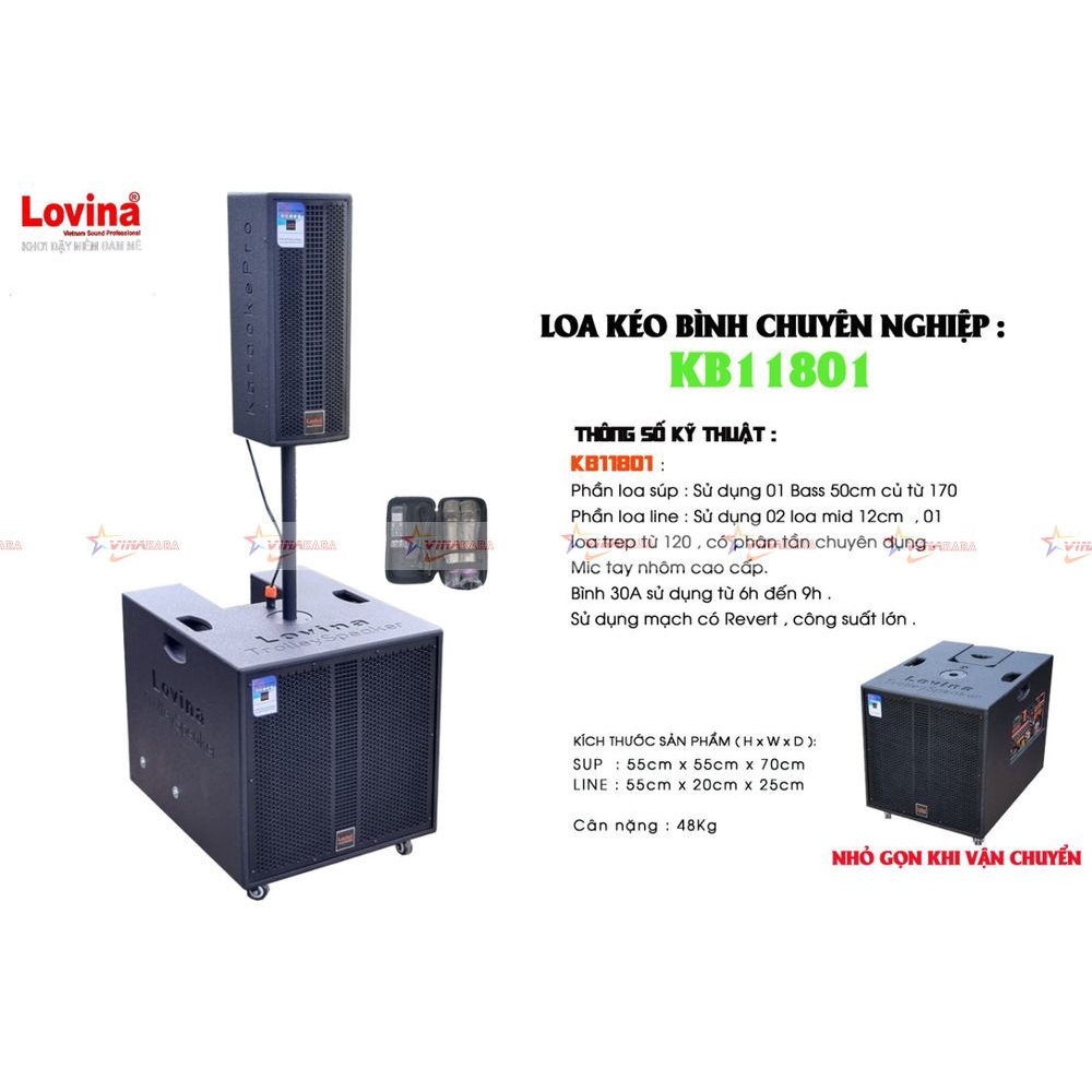 Loa cột Lovina KB-11801 , hàng chính hãng BH12T+ 2 micro UHF cao cấp
