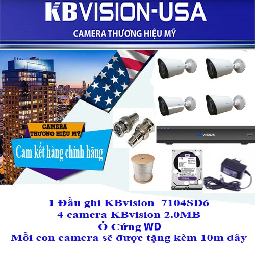 Trọn Bộ 4 Camera Quan Sát 2.0MP Chính Hãng KBVISION - Gồm Ổ Cứng - Đầu Ghi - Dây - Nguồn - Jack nối - Bảo Hành 2 Năm | BigBuy360 - bigbuy360.vn