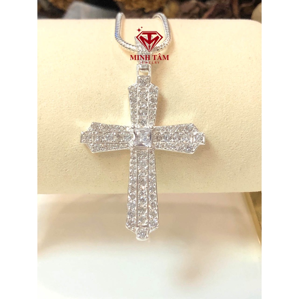 Mặt dây chuyền chữ Thập bạc ta đính đá cho nam mẫu mới Minh Tâm Jewelry