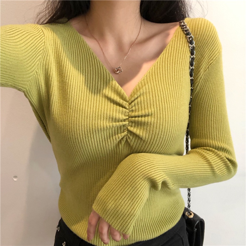 Áo sweater dệt kim dáng ôm thoải mái thời trang mùa thu phong cách Hàn Quốc cho nữ