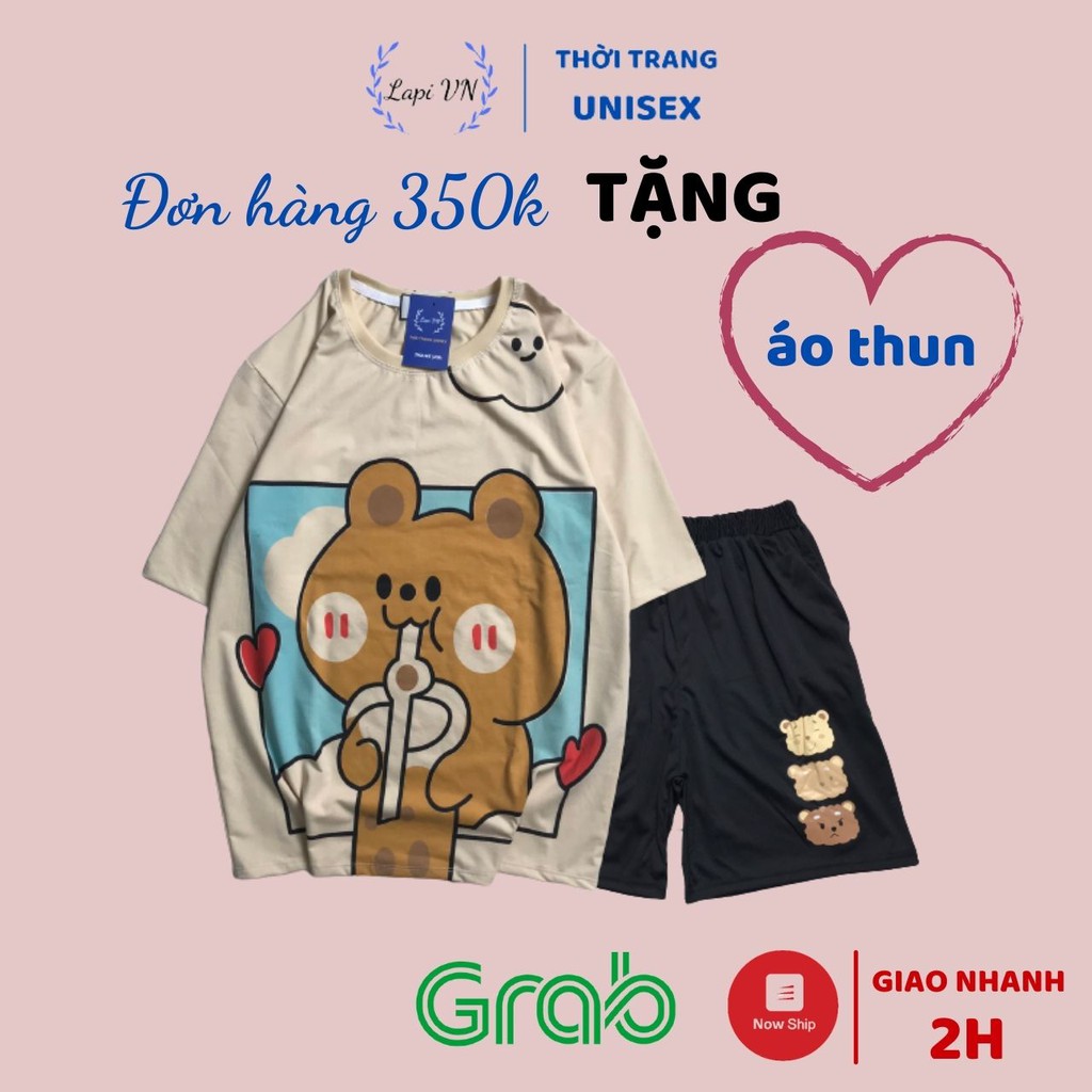 Đồ Bộ Hoạt Hình Uniex Tay Lỡ Gấu Trà Sữa Lapi VN, Đồ Bộ Cartoon, Freesize, Thun Cotton, Nam Nữ Đều Mặc Được