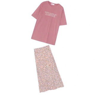 Set áo phông hồng chân váy hoa