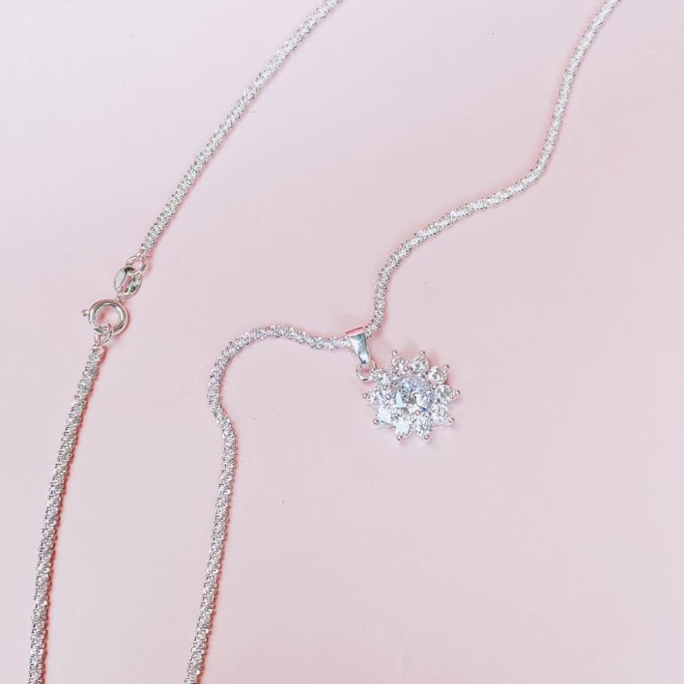 Dây chuyền bạc Mặt Tròn Hoa Tuyết Trắng Đính Đá sáng lấp lánh - Trang Sức Mezi Jewelry ATJ8056