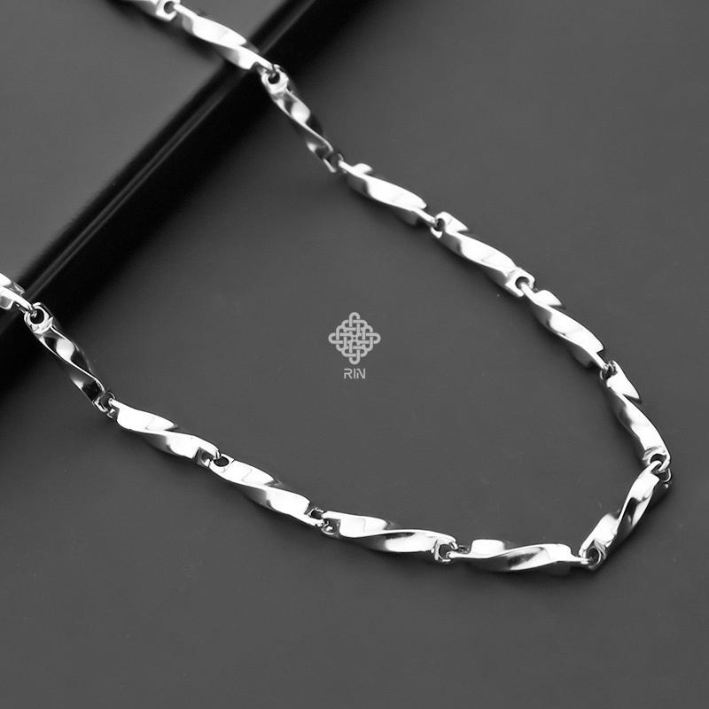 Dây chuyền titan unisex, Vòng cổ titan không phai không rỉ sét kiểu dáng xoắn, trangsucmoiluatuoi.RIN
