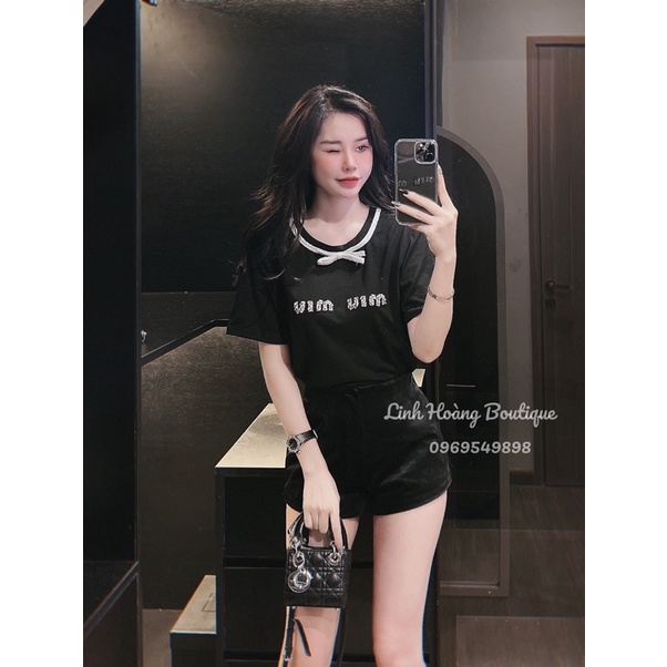 Áo phông miu miu cổ nơ kim tuyến hàng QCL1