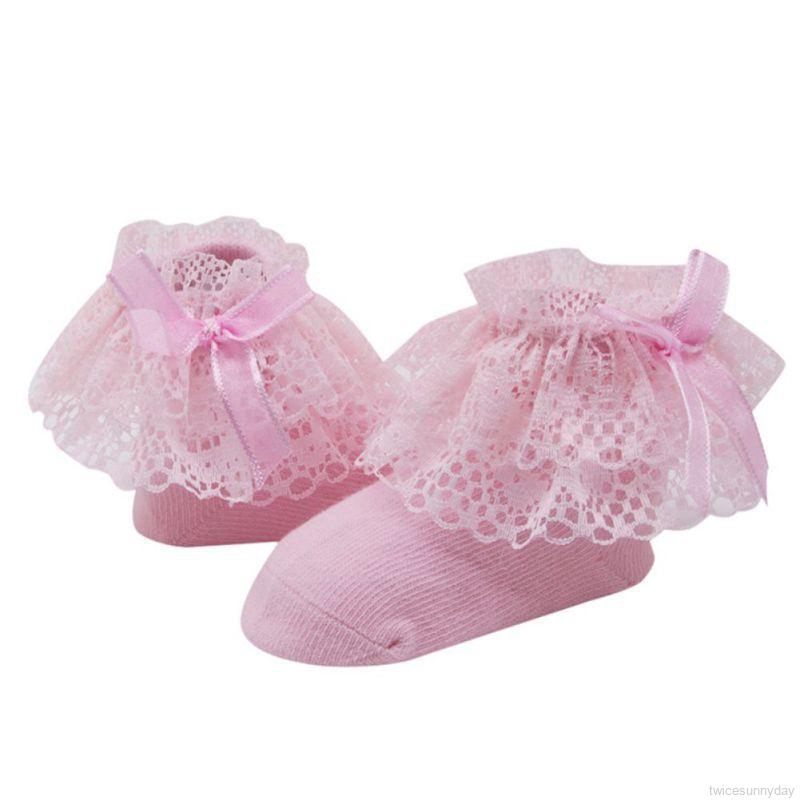 Vớ cotton phối ren xinh xắn dành cho bé gái từ 0-12 tháng tuổi