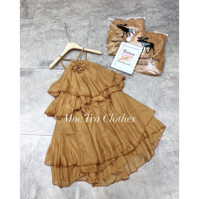 Đầm xinh BISTYY DRESS thiết kế cổ yếm dáng suông tầng tiểu thư, Váy bèo nữ đi biển kiểu dáng trẻ trung