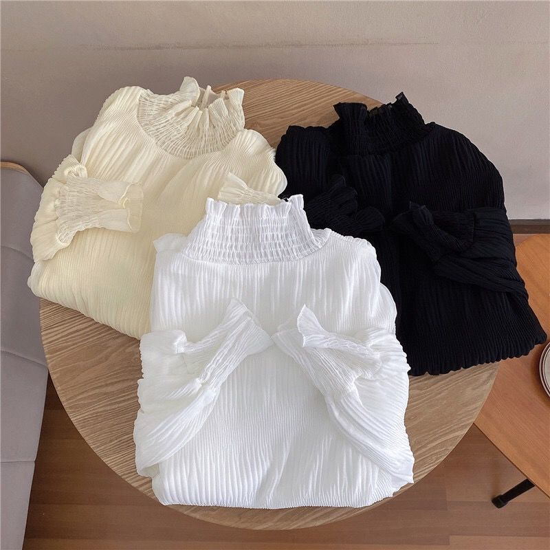 Áo Sơ Mi Nữ Tay Dài Cổ Cao Màu Sắc Thanh Lịch