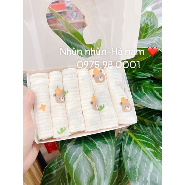 (Nhùn nhùn)Khăn sữa Mipbi/ khăn tắm sợi tre Mipbi cao cấp 30*30( set túi 10 c/ set hộp 6c như hình)