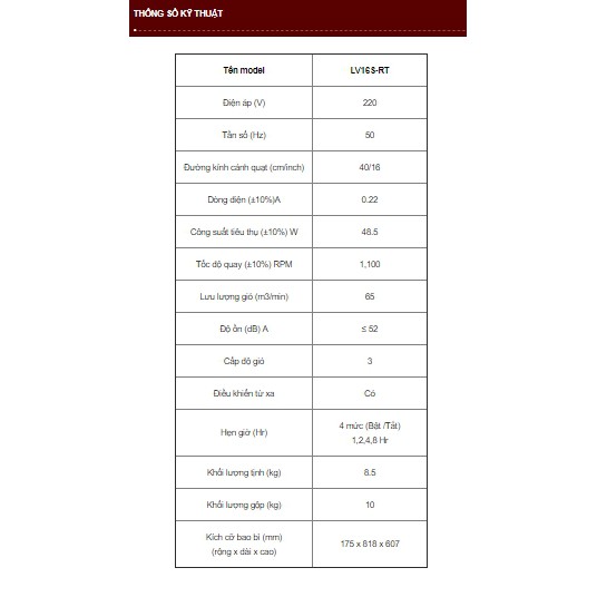 Quạt đứng Mitsubishi LV16S-RT/V điều khiển từ xa (màu đỏ)