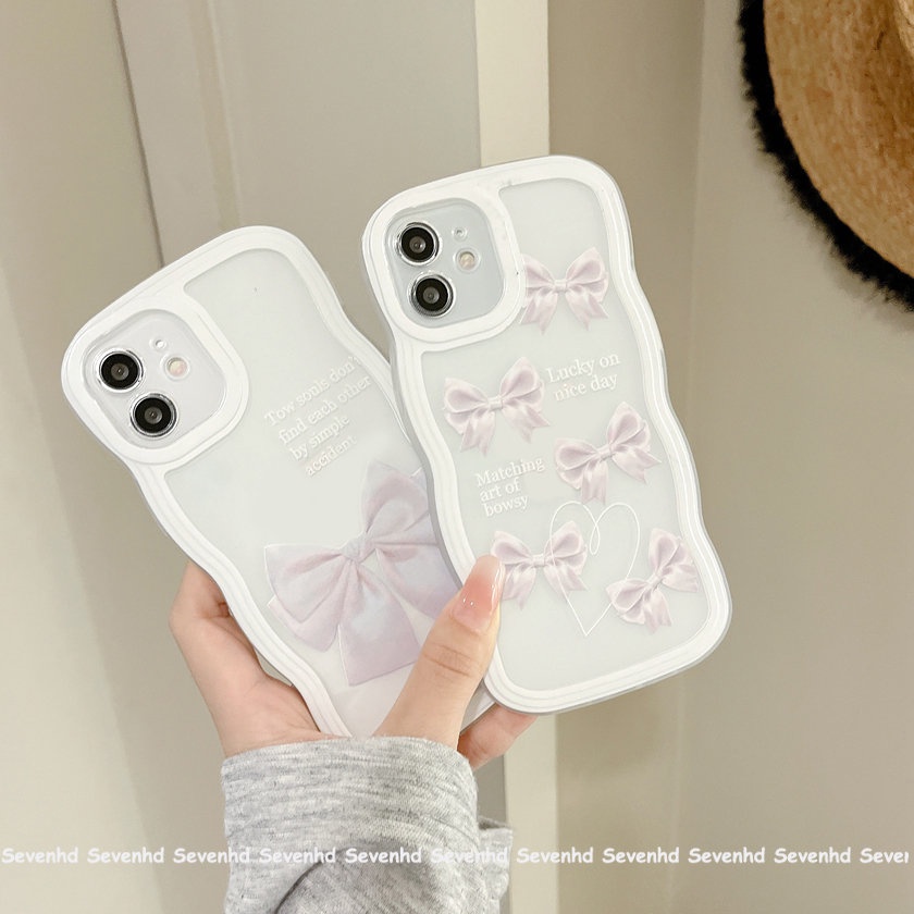 Ốp Điện Thoại Mềm Đính Nơ Trắng Hồng Cho iPhone 13 12 11 Pro Max Xs Max Xr X 7 8 6 6s Plus