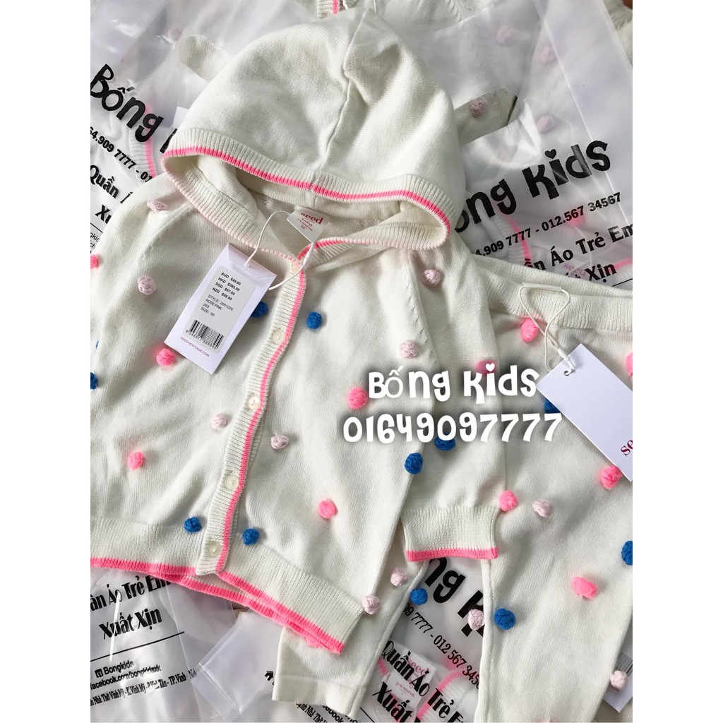 Bộ Len Bé Gái PomPom Cream Seed