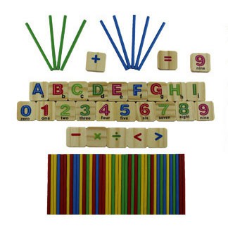 Đồ chơi gỗ cho bé hộp tính toán học gồm số, chữ kèm que tính học đếm - Đồ chơi thông minh P'KIDS