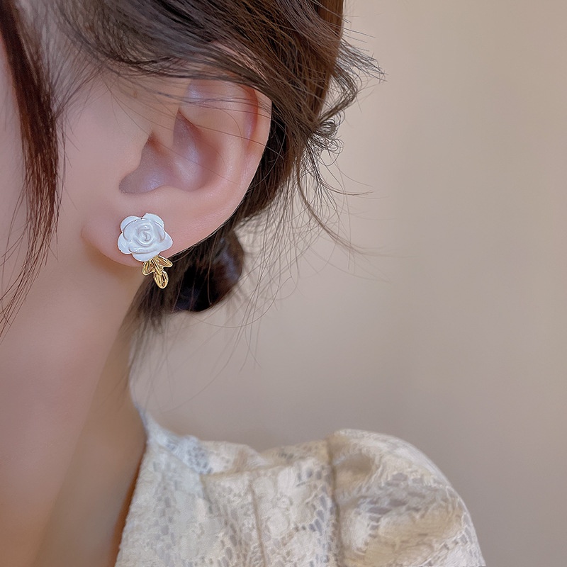 Bông Tai Hoa Trà Trắng Phong Cách Vintage Đơn Giản Cho Nữ