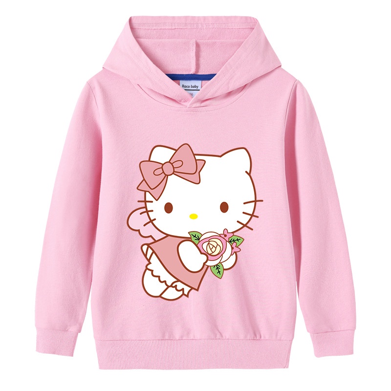 Hellokitty Áo Hoodie Cotton Tay Dài In Họa Tiết Hello Kitty Thời Trang Xuân Thu Cho Bé Gái