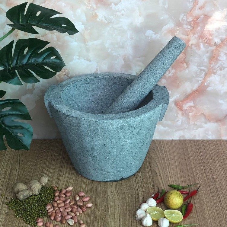 Bộ sản phẩm cối đá +  chày đá xanh nguyên khối Đường Kính 24cm