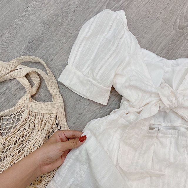 Đầm cổ vuông thắt nơ lưng_JuMe Fashion