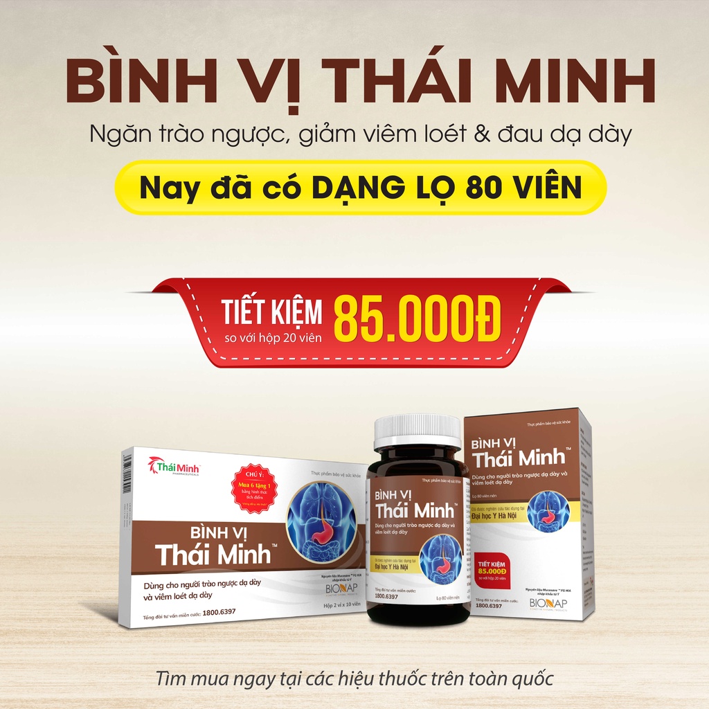 [Chính Hãng] Viên Uống Bình Vị Thái Minh - Dùng Cho Người Trào Ngược &amp; Viêm Loét Dạ Dày - Hộp 20 viên &amp; Lọ 80 viên