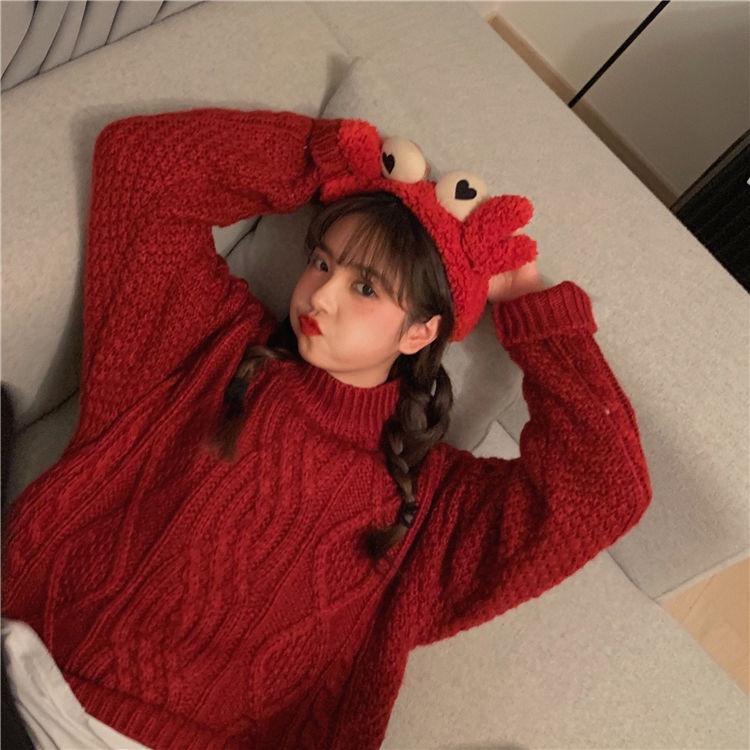 Áo Sweater Dệt Kim Cổ Tròn Dáng Rộng Màu Sắc Trơn Phong Cách Hàn Quốc Thời Trang Thu Đông Cho Nữ