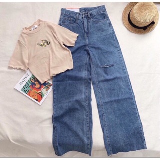 Baggy jeans ống rộng rách 1 line