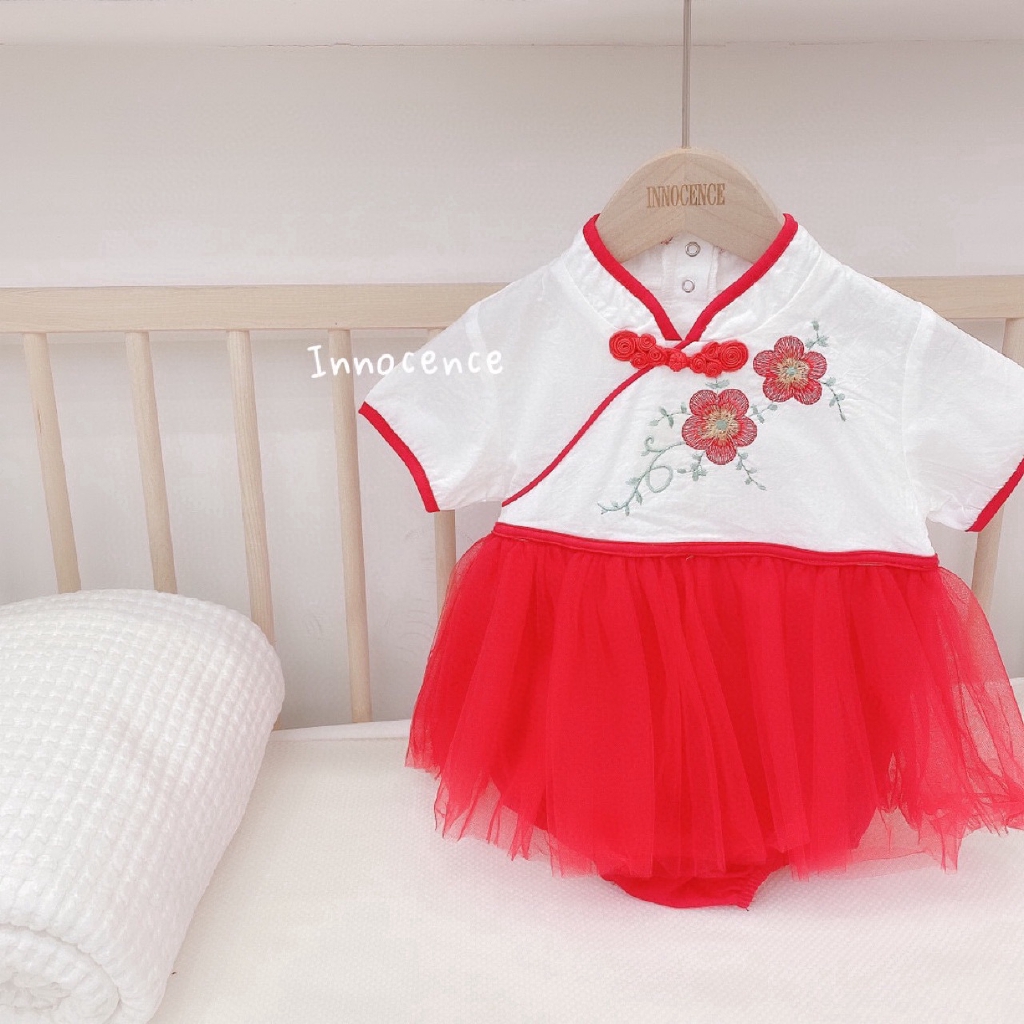 Baby Girls Chinese Hanfu Dress Romper Newborn Flower Embroidery Summer Clothes