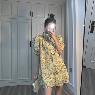 Đầm suông ulzzang cổ sơmi họa tiết