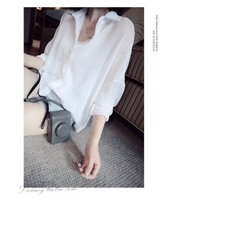 Áo sơ mi nữ lụa mỏng trắng basic đơn giản phong cách Hàn Quốc