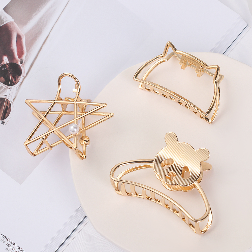 Kẹp tóc kim loại họa tiết hình học thời trang