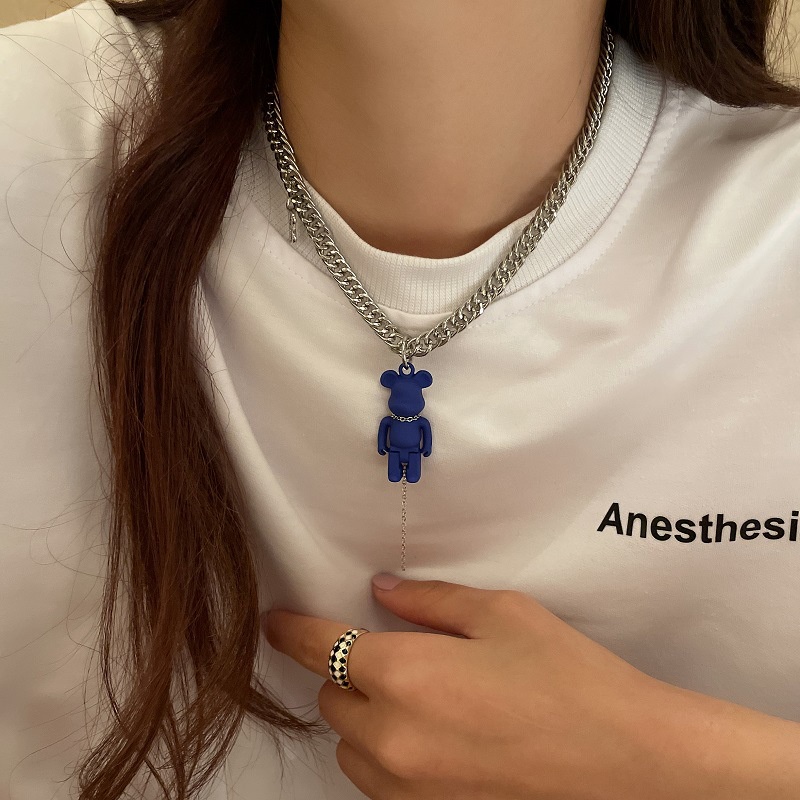 Vòng cổ sợi xích mặt hình gấu và chữ cái phong cách ngọt ngào và sành điệu kiểu Hàn Quốc