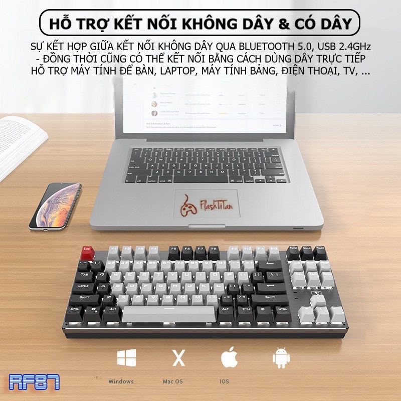 Bàn phím Cơ Không Dây Bluetooth Red switch K950 LED đẹp, Dùng cho máy tính laptop,điện thoại,máy tính bảng