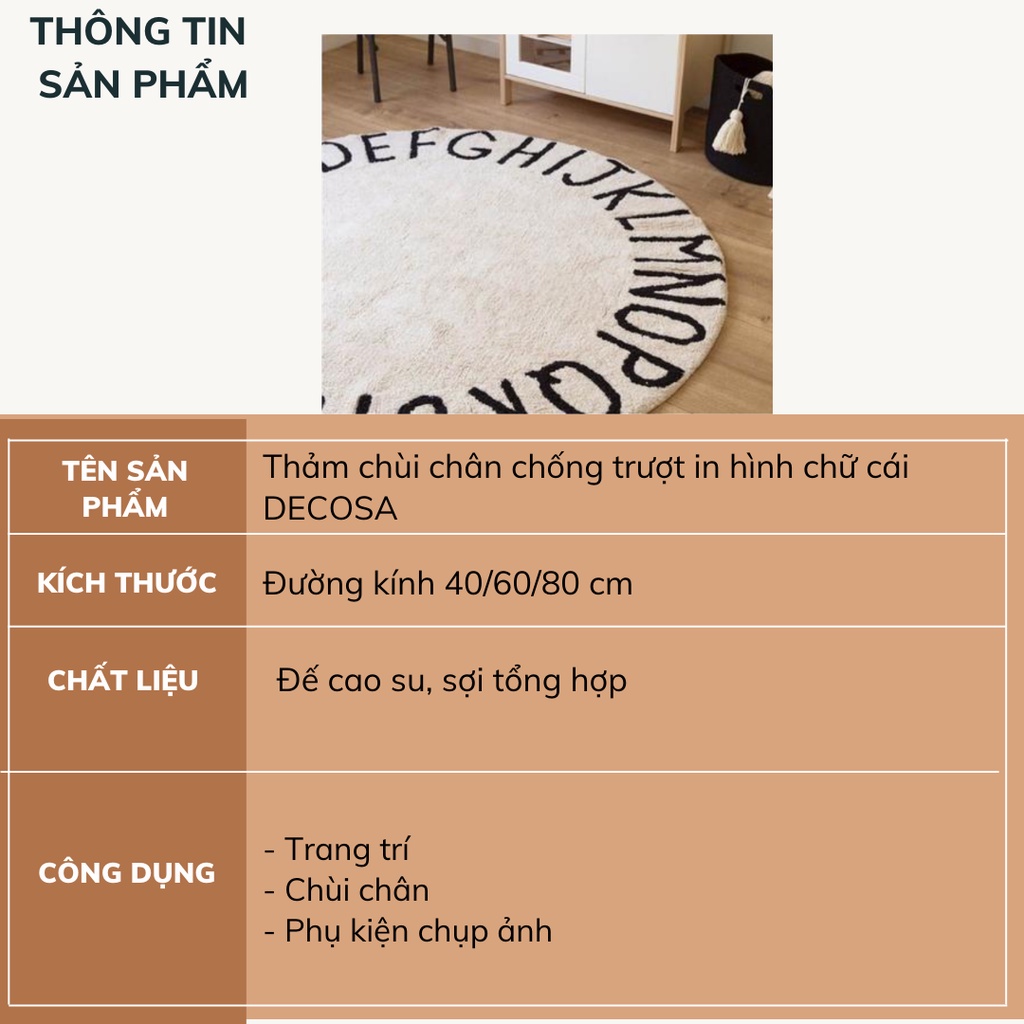 Thảm chùi chân chống trượt in hình chữ cái trang trí phòng em bé DECOSA