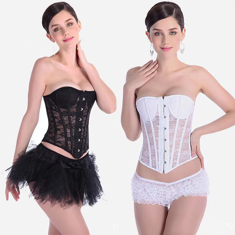 Summer breathable lace corset with chest pad and steel bone