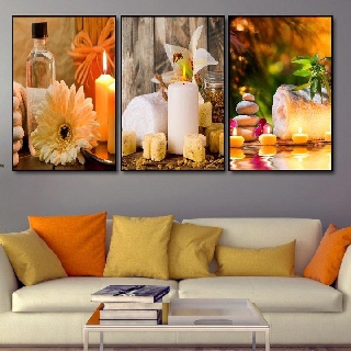 Bộ 3 tranh trang trí SPA Nến thơm hoa đá muối phong cách nhẹ nhàng