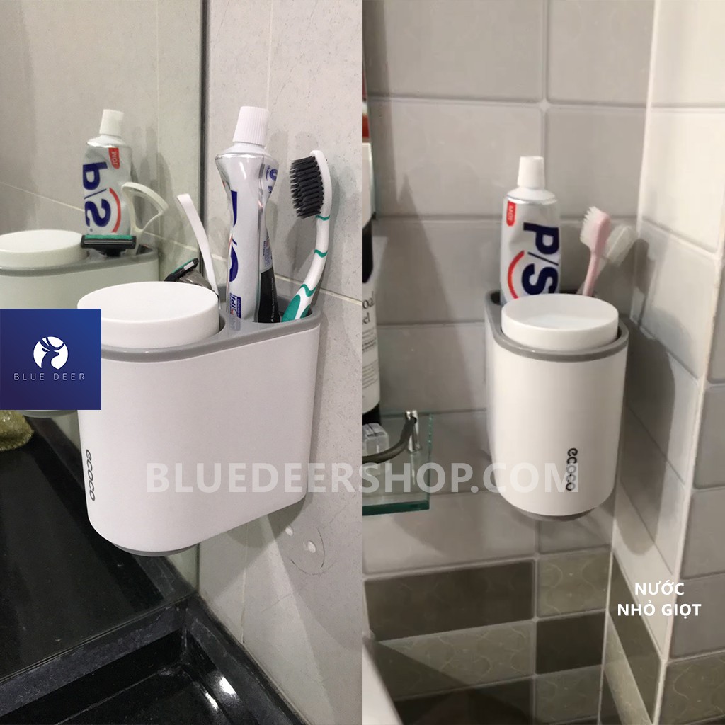Kệ Để Bàn Chải Đánh Răng ECOCO, Kệ Nhà Tắm Dính Tường (Tặng Kèm 2 Cốc)