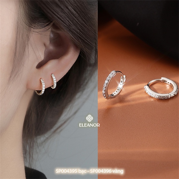 Bông tai nữ chuôi bạc 925 Eleanor Accessories khuyên tròn sát tai đính đá cao cấp phụ kiện trang sức 4396