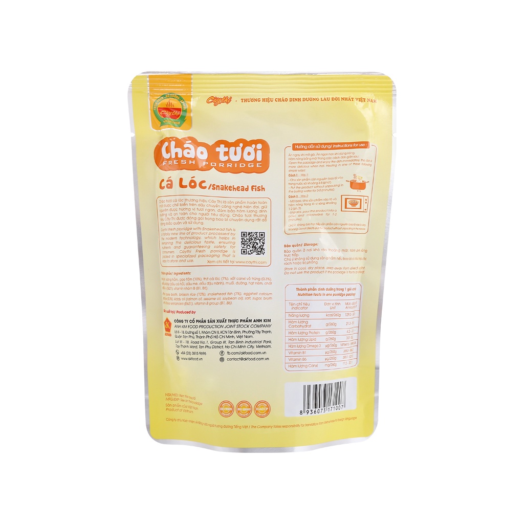 Cháo tươi cá lóc Cây Thị gói 260g