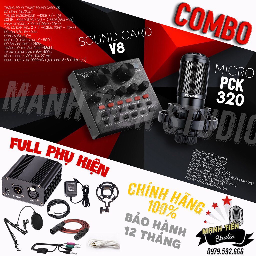 [HOT HIT] Combo micro Takstar PC-K320 + Soundcard V8 hát karaoke, livetreams bán hàng mọi lúc, mọi nơi