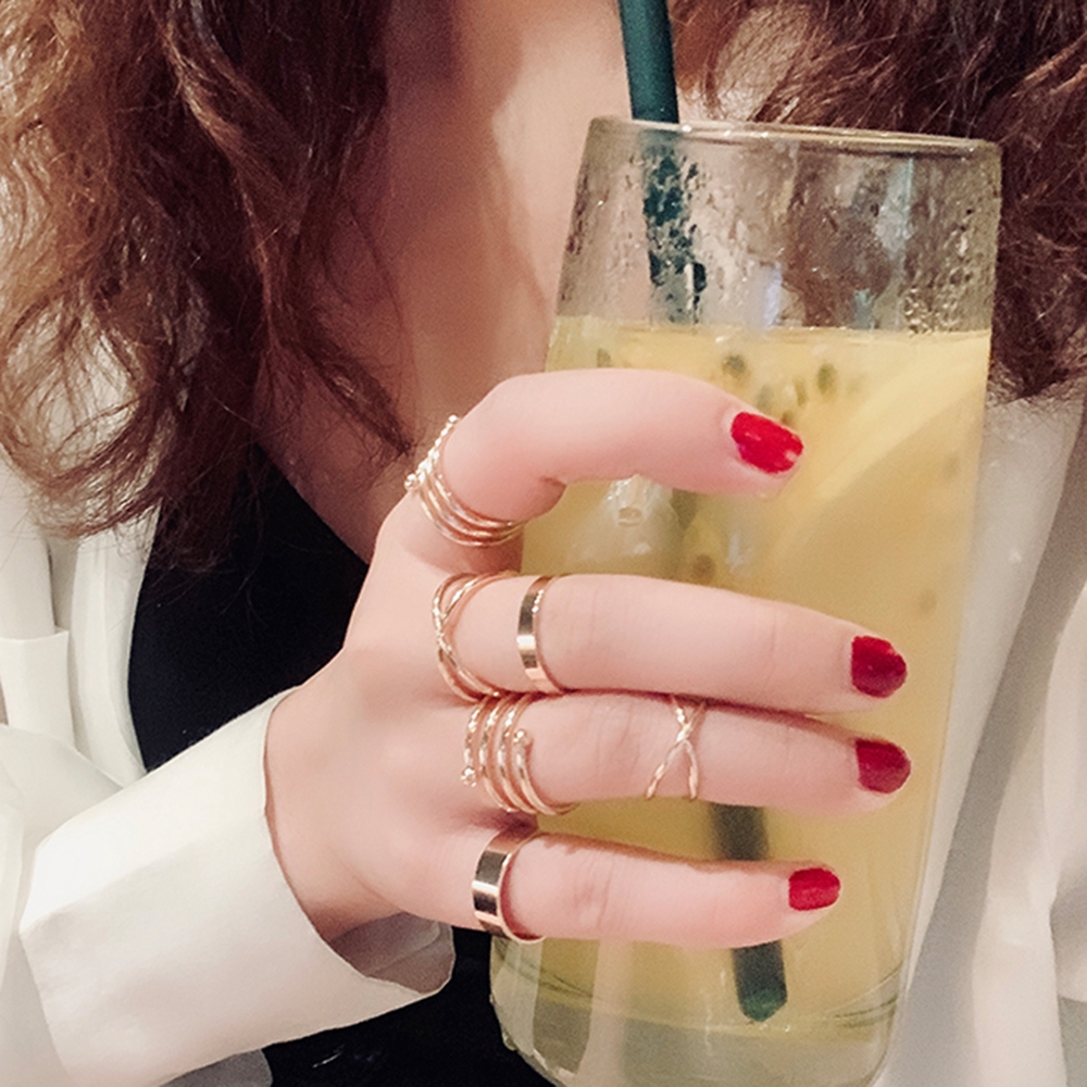 Set 6 Nhẫn Đeo Khớp Ngón Tay Kim Loại Phong Cách Retro Cho Nữ