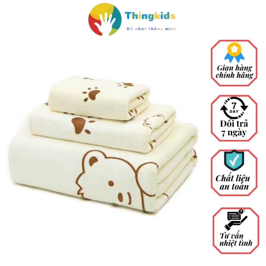 Set 3 khăn tắm in hình họa tiết ngộ nghĩnh khổ 1m4 - Thingkids