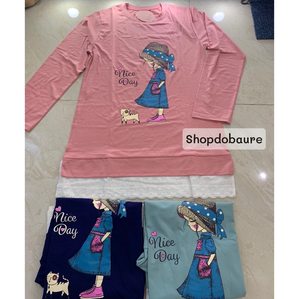 Áo bầu cotton dài tay in hình cô gái cute